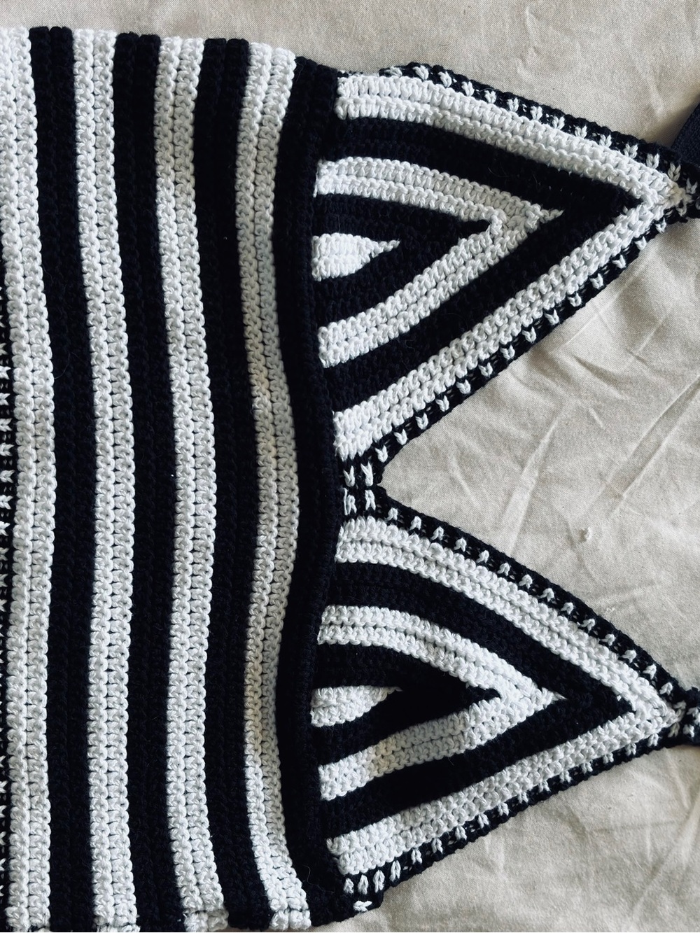 Streetwear Society Black & White Striped Crochet V-Neck Sweater